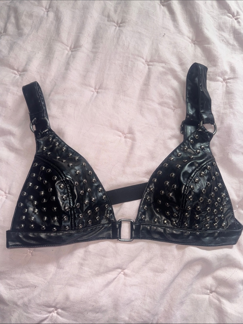 Studded Faux Leather Bralette in Black